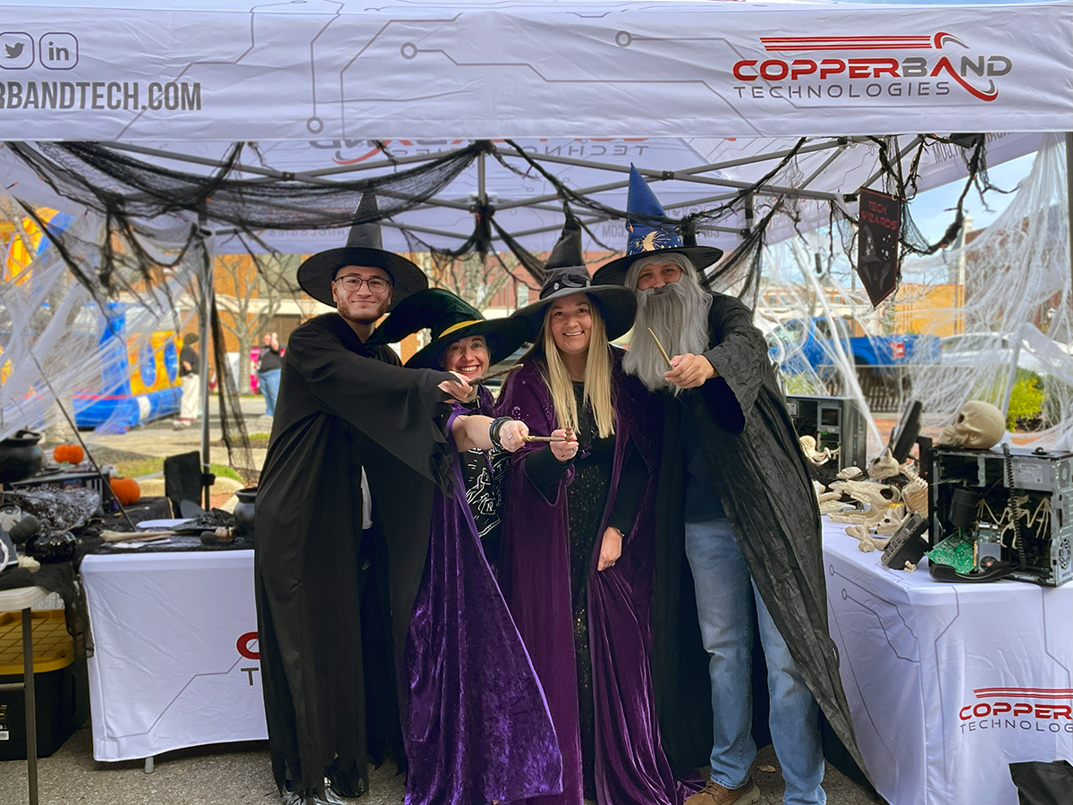 Copperband team members in costume at the Fright on Franklin trunk or treat