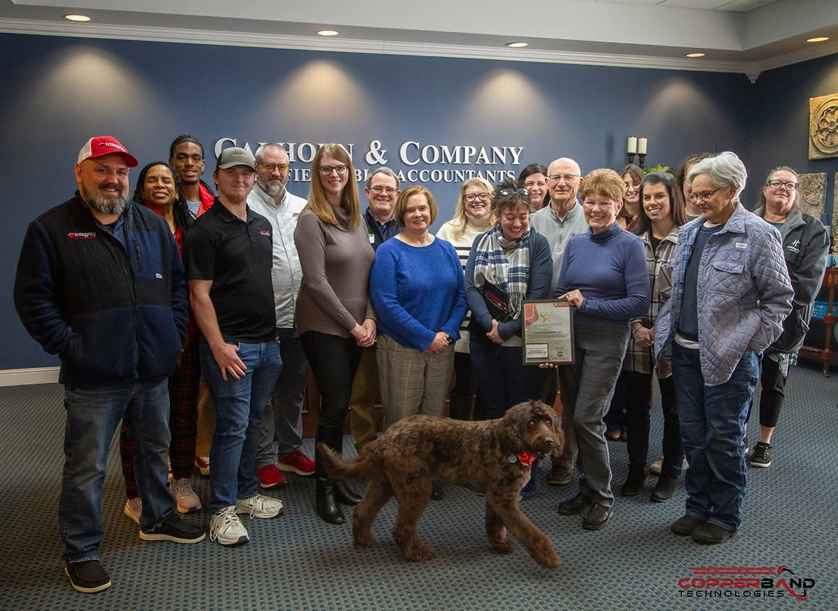 Chamber members and the Calhoun and Company team at the January 2026 Quality Service Award presentation